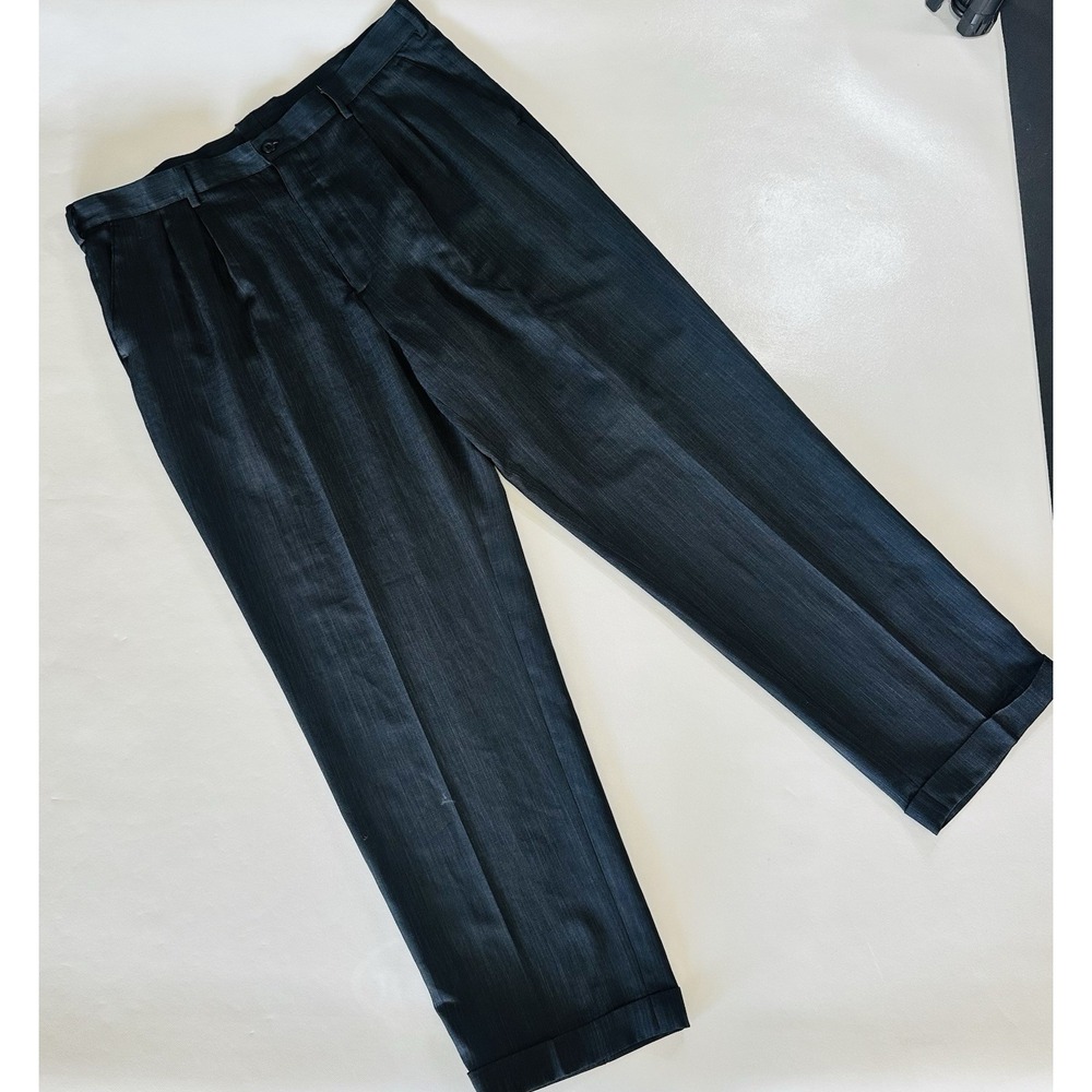 Adolfo Men's Dress Pants 40x 32 Navy‎ Blue Pleated Front Classic Fit Cuffed Hem